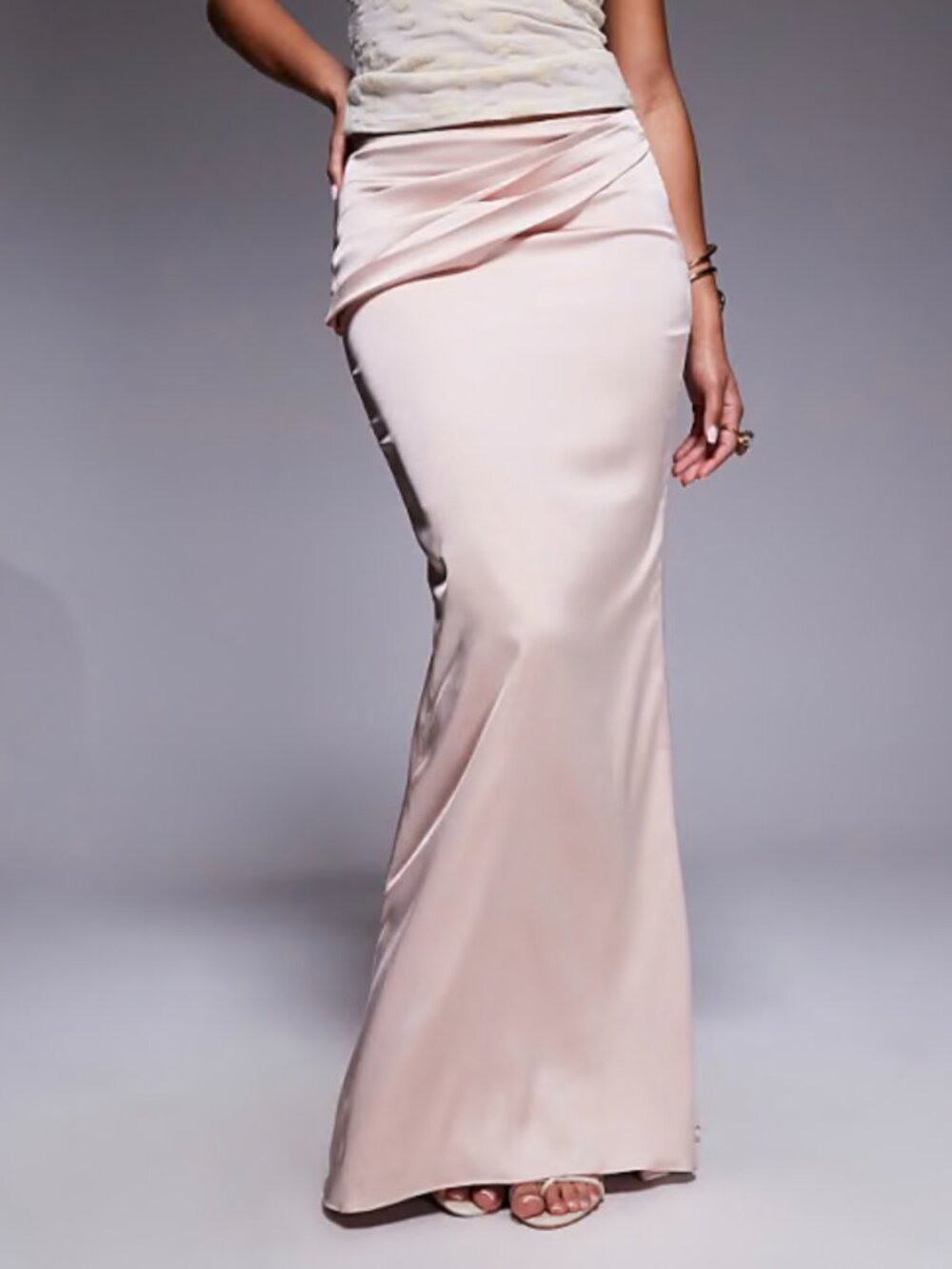 Oh Polly Champagne Satin Maxi Skirt / Gown – NWT